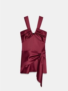 New with tags! Zara Satin Burgundy Twist Mini Dress